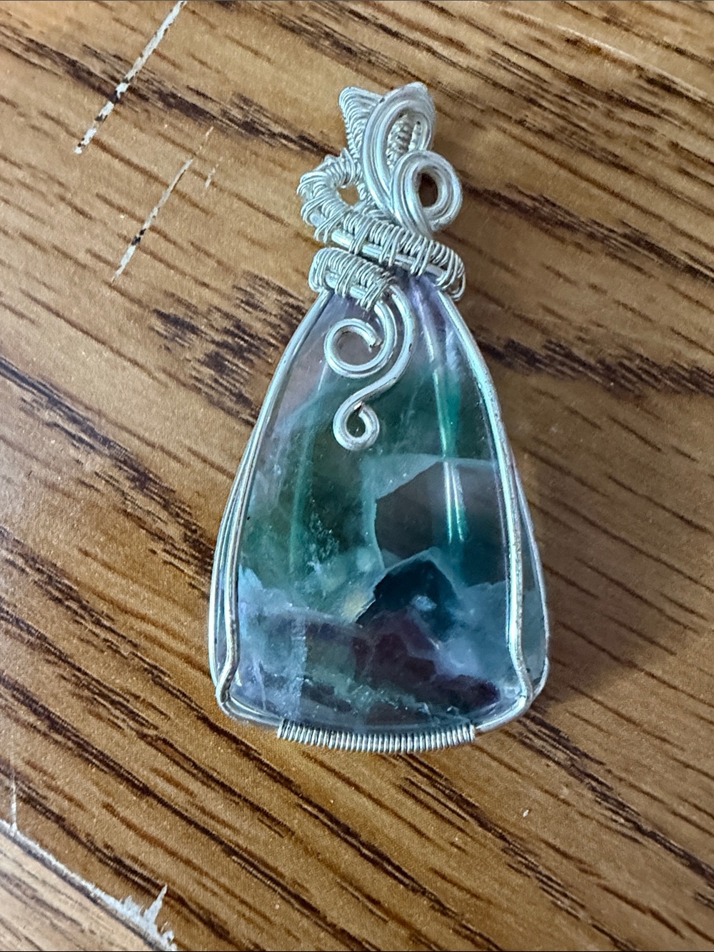 Artisan Green Fluorite Wire-Wrapped Pendant Necklace